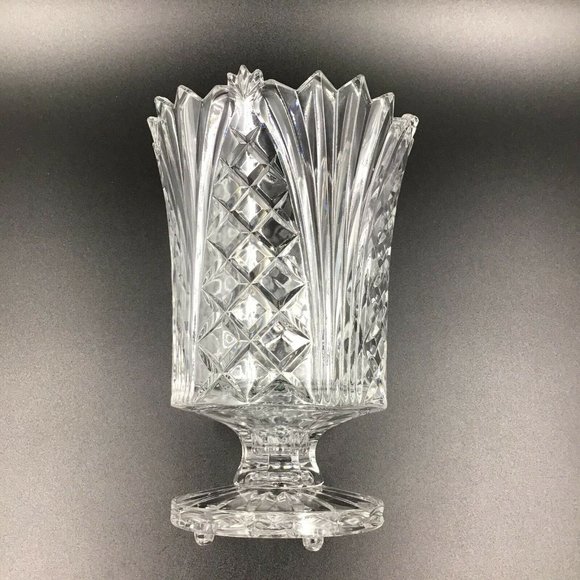 Unbranded Accents Lead Crystal Etched Hurricane Footed Candle